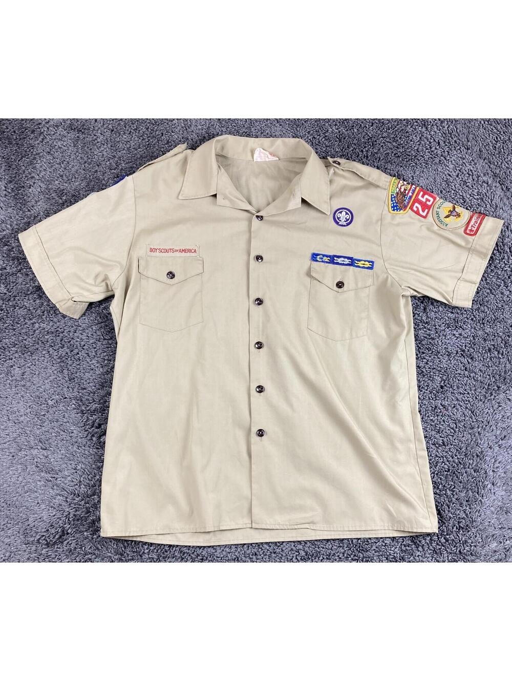 Vintage Boy Scouts of America BSA Uniform Shirt Assistant Scoutmaster 255 Tan XL